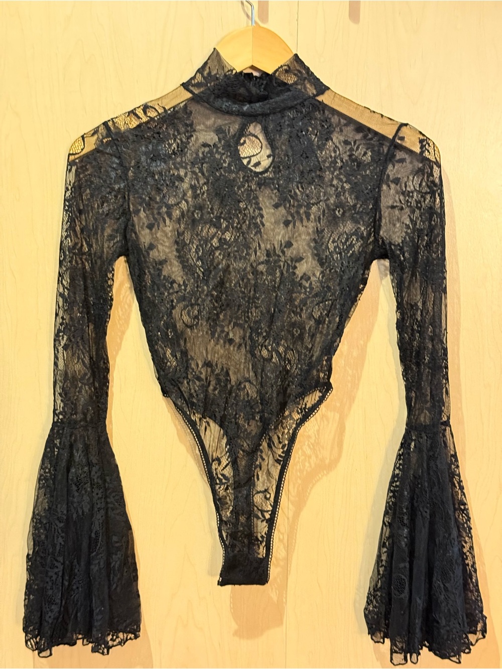 Widow Dolls Kill Black Sheer Lace Bell Sleeve Bodysuit S
